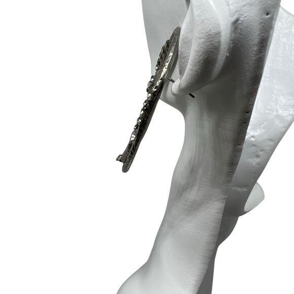 Vintage Silver Spiral Statement Earring - Abstract Hammered Metal with Crystals - Picture 3 of 8